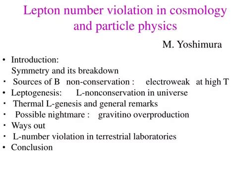 Lepton and Baryon Number Violation in Particle Physics, Astrophysics and Cosmology Proceedings of th Doc